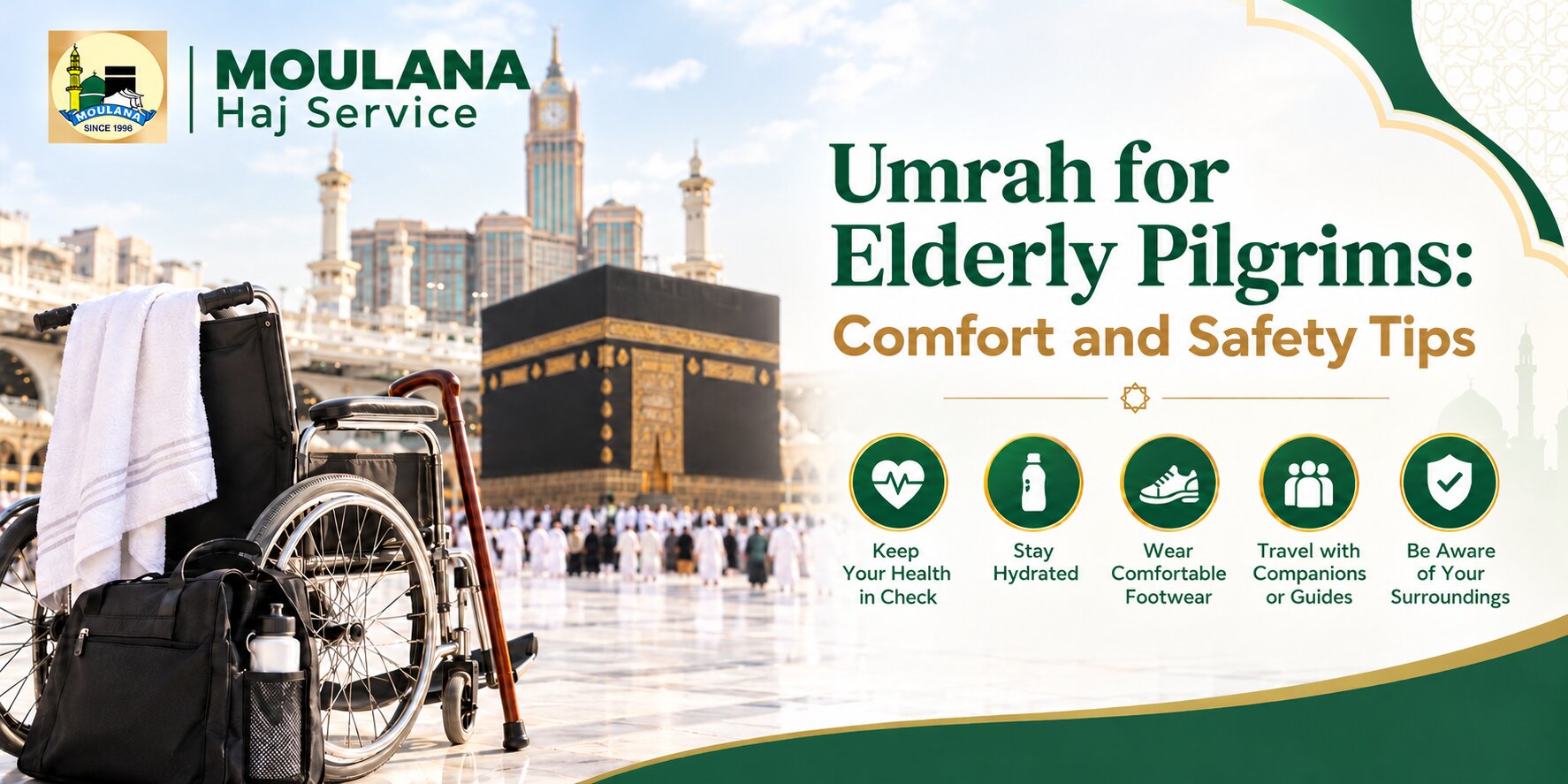 Umrah for elderly pilgrims with family support near Masjid al-Haram in Makkah